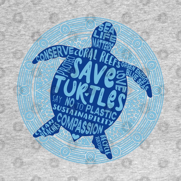 Save the Turtles - Blue Boho by Jitterfly